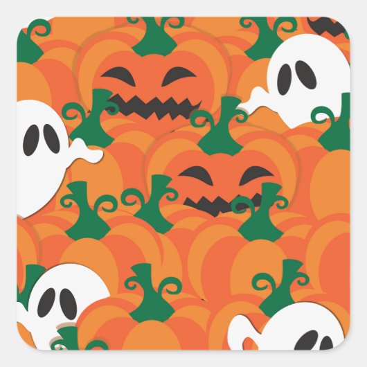 Halloween Geesten Behekste Pompoen Vlek Vierkante Sticker (Voorkant)