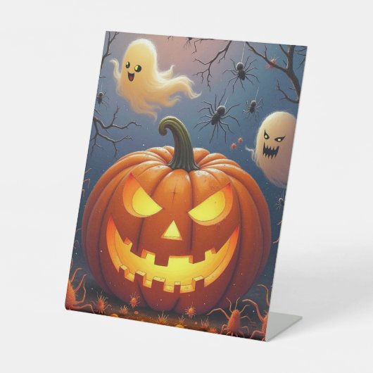 Halloween geesten en spinnen reclamebord met voetstuk (Voorkant)