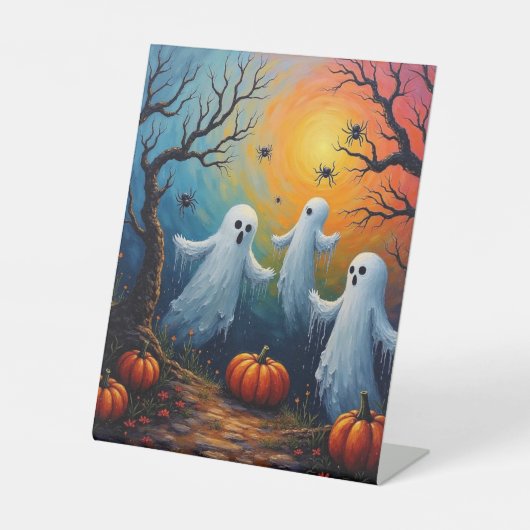 Halloween geesten en spinnen reclamebord met voetstuk (Voorkant)