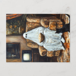 Halloween Geesten Kijken TV met Popcorn Uitnodiging Briefkaart