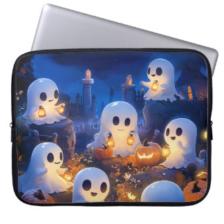 Halloween Geesten Pompoenlantaarns Griezelnacht Laptop Sleeve