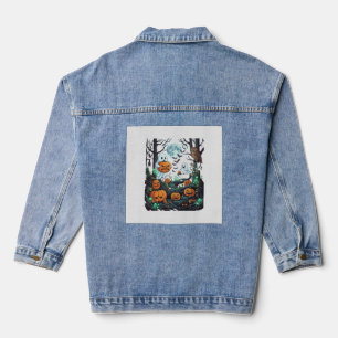 Halloween Geesten Verschrikkelijke Pompoenen Uil V Denim Jacket