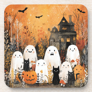 Halloween geesten, zwarte katten en vleermuizen, bier onderzetter