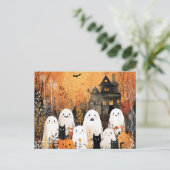 Halloween geesten, zwarte katten en vleermuizen, briefkaart (Staand voorkant)
