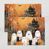 Halloween geesten, zwarte katten en vleermuizen, briefkaart (Voorkant / Achterkant)