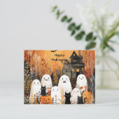 Halloween geesten, zwarte katten en vleermuizen, feestdagenkaart (Staand voorkant)