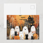Halloween geesten, zwarte katten en vleermuizen, feestdagenkaart (Voorkant / Achterkant)