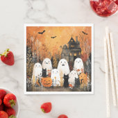 Halloween geesten, zwarte katten en vleermuizen, servet (Insitu)