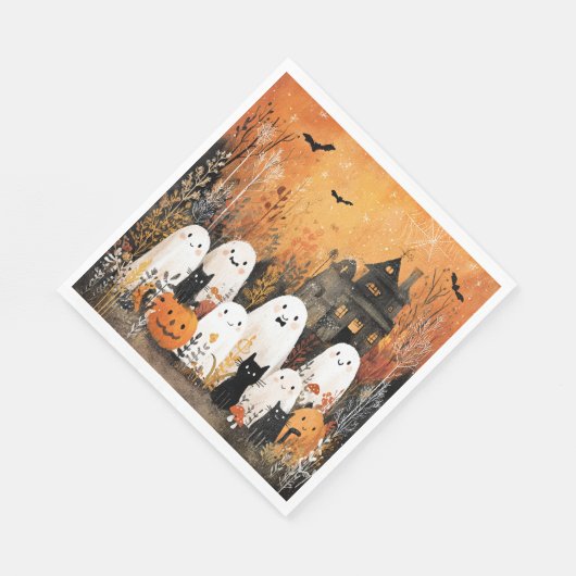 Halloween geesten, zwarte katten en vleermuizen, servet (Hoek)