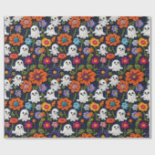 Halloween gehaakte stijl geesten en bloemen cadeaupapier (Vlak)
