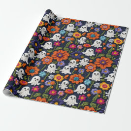 Halloween gehaakte stijl geesten en bloemen cadeaupapier