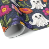 Halloween gehaakte stijl geesten en bloemen cadeaupapier (Rol Hoek)