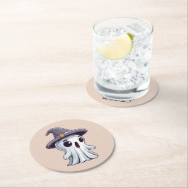 Halloween: Geist mit Hut -  Ronde Kartonnen Onderzetter