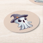 Halloween: Geist mit Hut -  Ronde Kartonnen Onderzetter (Gebogen)