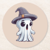 Halloween: Geist mit Hut -  Ronde Kartonnen Onderzetter (Voorkant)