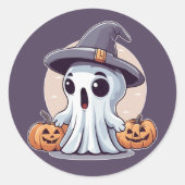 Halloween: Geist mit Kürbissen -  Ronde Sticker (Voorkant)