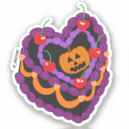 Halloween Gekleurde Jack O Lantern Hart Cake Sticker (Voorkant)