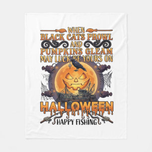 Halloween Gelukkig Vissen Zwarte Katten Pompoenen  Fleece Deken