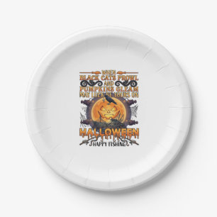 Halloween Gelukkig Vissen Zwarte Katten Pompoenen  Papieren Bordje