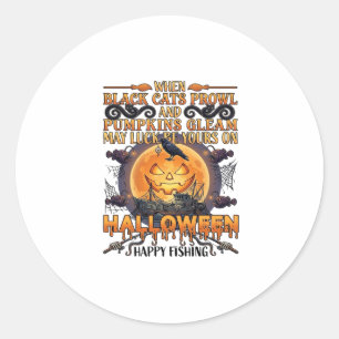 Halloween Gelukkig Vissen Zwarte Katten Pompoenen Ronde Sticker
