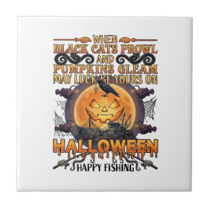 Halloween Gelukkig Vissen Zwarte Katten Pompoenen  Tegeltje