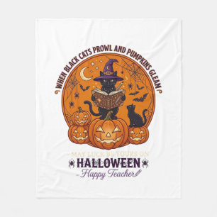 Halloween Gelukkige Leraar Zwarte Kat Heksenhoed P Fleece Deken