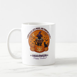 Halloween Gelukkige Leraar Zwarte Kat Heksenhoed P Koffiemok