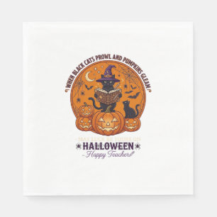 Halloween Gelukkige Leraar Zwarte Kat Heksenhoed P Servet
