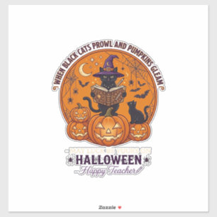 Halloween Gelukkige Leraar Zwarte Kat Heksenhoed P Sticker