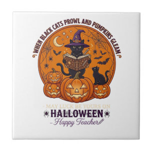 Halloween Gelukkige Leraar Zwarte Kat Heksenhoed P Tegeltje