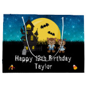 Halloween Gelukkige Verjaardag Weerwolf Donkerblau Groot Cadeauzakje (Achterkant)