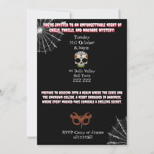 Halloween gemaskerd deel verkleed bal kaart (Achterkant)