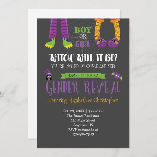 Halloween Gender onthulling Baby shower Kaart (Voorkant / Achterkant)