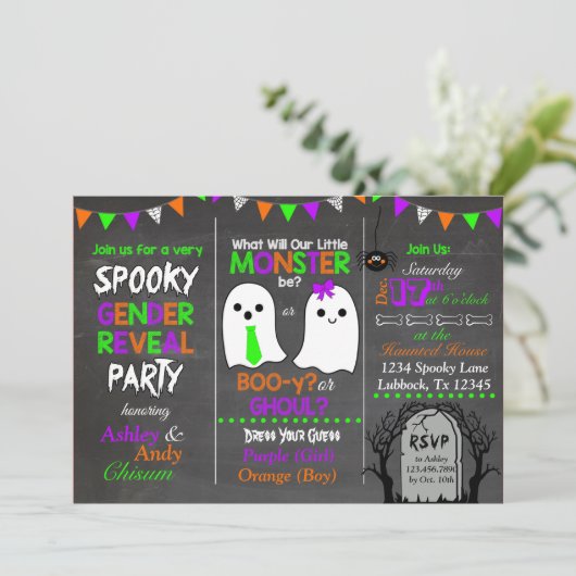 Halloween Gender Reopenbaart Uitnodiging (Staand voorkant)