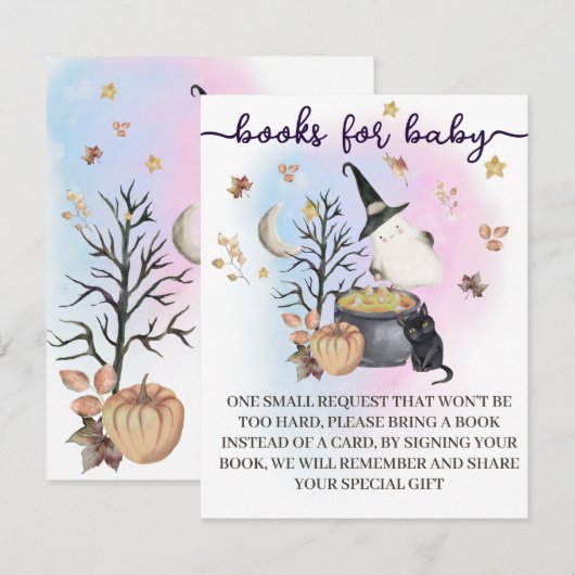 Halloween Gender Reveal Books voor Baby kaart. Informatiekaartje (Voorkant / Achterkant)