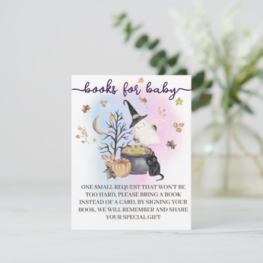 Halloween Gender Reveal Books voor Baby kaart. Informatiekaartje (Staand voorkant)