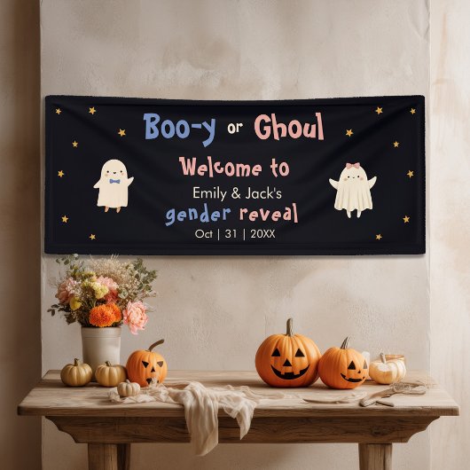 Halloween Gender Reveal Boy of Girl Ghost Welkom Spandoek