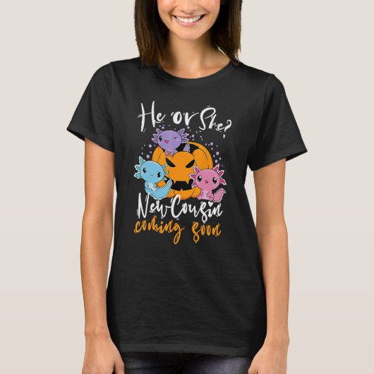 Halloween Gender Reveal He Or She Cousin Coming Bo T-shirt (Voorkant)