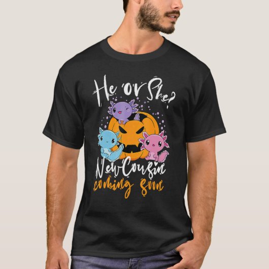 Halloween Gender Reveal He Or She Cousin Coming Bo T-shirt (Voorkant)