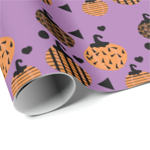 Halloween Geometrische Confetti Pompoenen Cadeaupapier