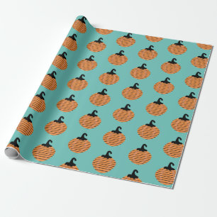 Halloween Geometrische Pompoen Strepen Patroon Cadeaupapier