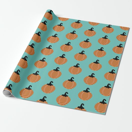 Halloween Geometrische Pompoen Strepen Patroon Cadeaupapier (Uitgerold)