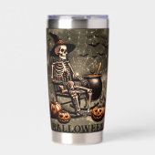 Halloween gepersonaliseerd skelet, spinnen en vlee geïsoleerde drinkbeker (Voorkant)