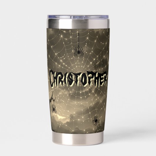 Halloween gepersonaliseerd skelet, spinnen en vlee geïsoleerde drinkbeker (Achterkant)