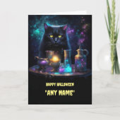 Halloween gepersonaliseerde naam zwarte kat en dra kaart (Voorkant)