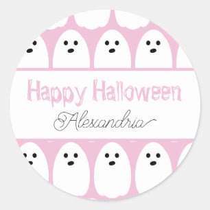 Halloween gepersonaliseerde Schattigee geesten Roz Ronde Sticker