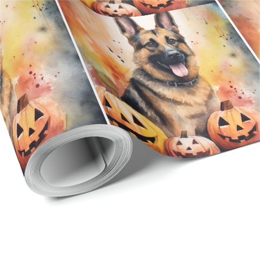 Halloween German Shepherd met pompoenen eng Cadeaupapier (Rol Hoek)