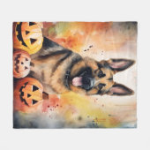 Halloween German Shepherd met pompoenen eng Fleece Deken (Voorkant (Horizontaal))