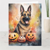 Halloween German Shepherd met pompoenen eng Kaart (Voorkant)