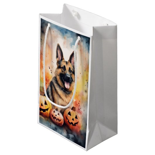 Halloween German Shepherd met pompoenen eng Klein Cadeauzakje (Voorkant Gekanteld)